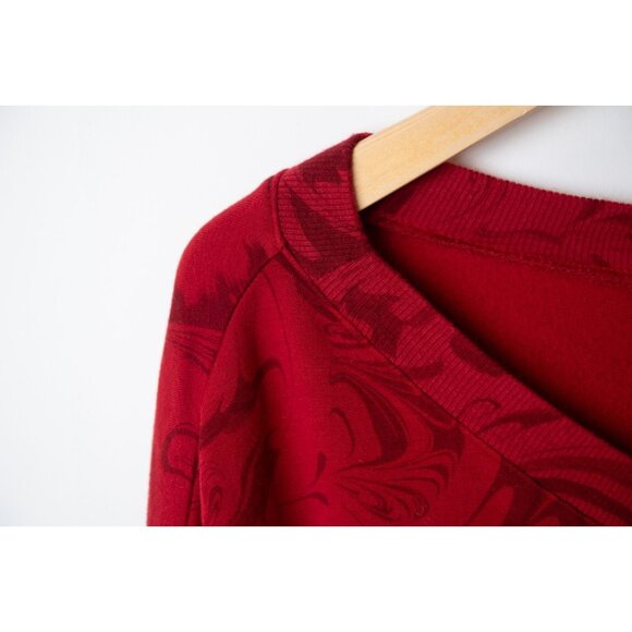 Athleta Women's Size S Coaster Luxe V-Neck Sweatshirt Agate Paisley Red - Picture 3 of 10